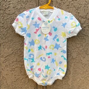 Vintage Oneita’s Colorful Star Print Kids One Piece Romper Sz 18M Bodysuit NEW